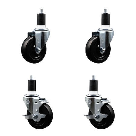 Service Caster 4'' Hard Rubber Wheel Swivel 1-1/2'' Expand Stem Caster Set 2 Brakes, 4PK SCC-EX20S414-HRS-2-TLB-2-112